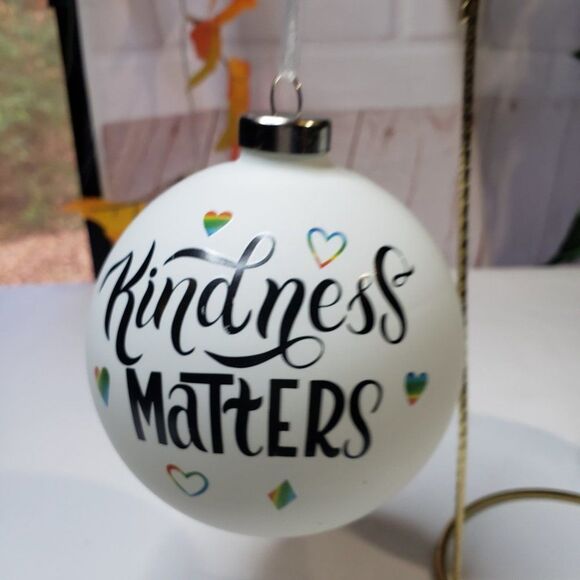 Novogratz Kindness Matters White & Black Glass Christmas Tree Ornament - Picture 5 of 9